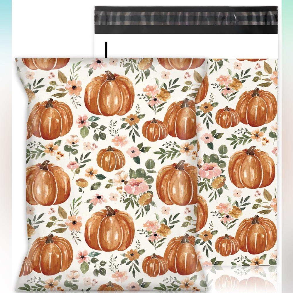 Pumpkin poly mailer bundle 10 count 10x13, includes thank you cards & stickers